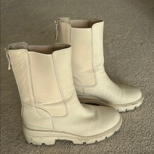 Cream Leather Ankle Boots